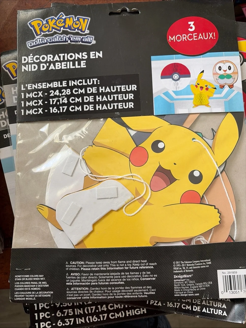 Pokémon Honeycomb Decorations - Pikachu, Poké Ball & Rowlet